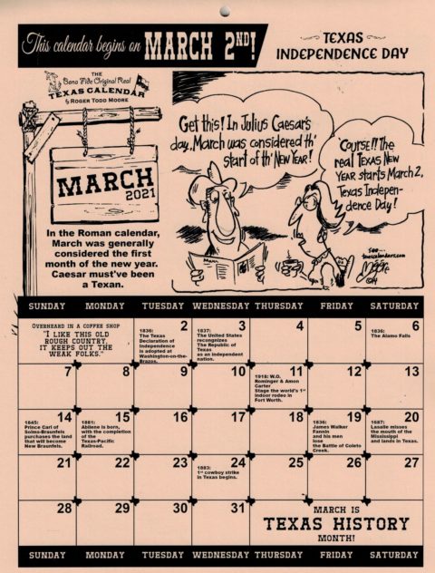 Texas “Correct” Calendar 2021