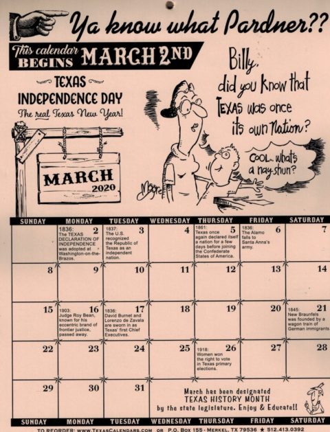 Texas “Correct” Calendar 2020
