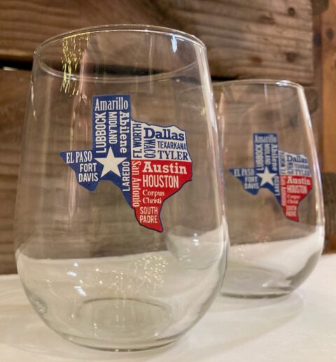 Stemless Wine Glass, Texas Cities